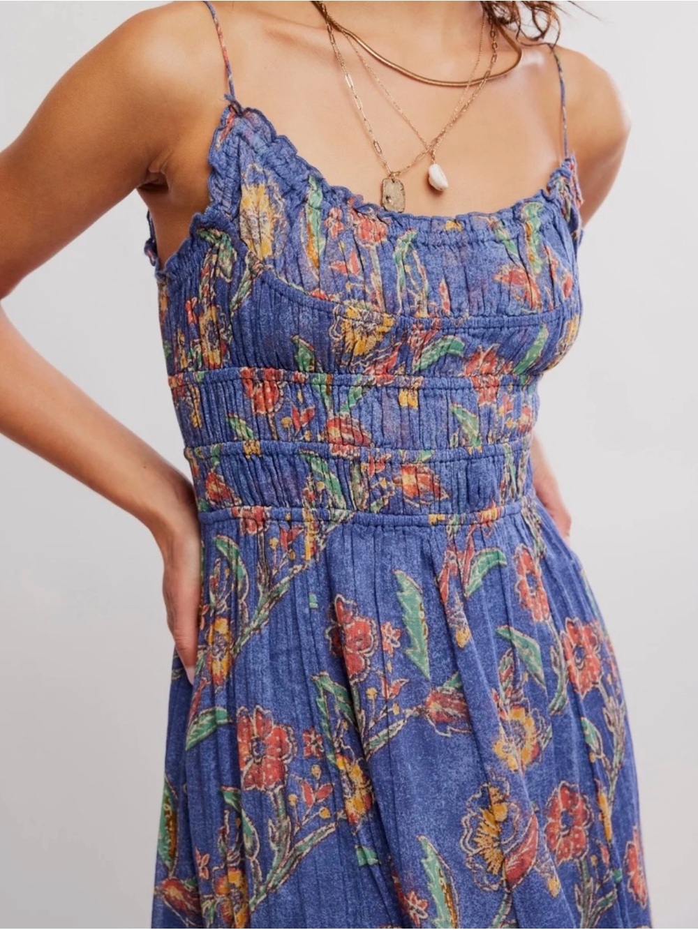 Free People One FP One Ciella Printed Maxi Dress New England Navy Blue Small NWT